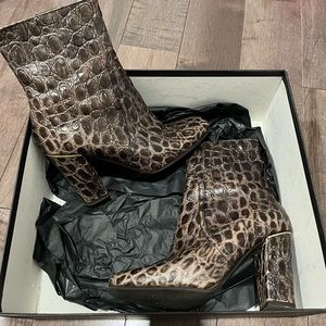 Barney’s crocodile square heeled boot